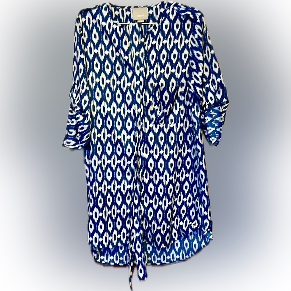 Maeve Blue and White Long Sleeve Dress